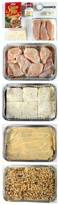 step-by-step-freezer-meal Add ham before the cheese and double the cream of chicken mixture.