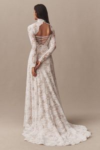 Featuring detachable sleeves, Whitby is the perfect choice for a day-to-night look. The lace detailing is classic, elegant, and worthy of every compliment. | Whitby Long-Sleeve Wedding Gown by V. Chapman in White, Women's, Size: 0, Polyester/Cotton/Nylon at Anthropologie