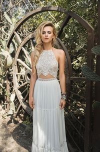 Halter neckline wedding dress by Inbal Raviv Bohemian wedding gowns : Bohemian 2017 bridal collection , crochet wedding dress,boho wedding gowns ,free spirit wedding gowns, laid back wedding dresses