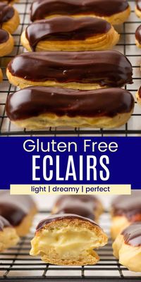 These Gluten Free Eclairs are light-as-air, made from gluten-free choux pastry, and filled with rich, velvety homemade pastry cream. If you’ve been longing for a soft chocolate eclair ever since going gluten-free, this is the dessert recipe you need in your life!