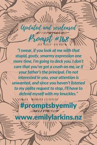 Fantastic updates of Emily's original writing prompts designed to get creative ideas flowing! #PromptsByEmily #WritingPrompts #WritingPrompt #StoryPrompts #WritingInspiration #Prompt #Prompts #StoryStarters #WritingInspiration #Prompt #Writing #CreativeWriting #CreativeWritingIdeas #EmilyLarkins #EmilyLarkinsAuthor #Preptober #AmWriting #WritersOfPinterest #ThrillerPrompt #TeenPrompt #FantasyPrompt #SciFiPrompt #ActionPrompt