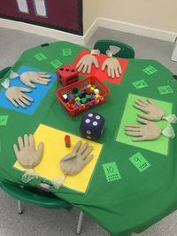 Nursery maths (counting hands)...latex gloves filled with sand.