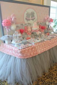 Gorgeous dessert table at a tutu cute baby shower party! See more party planning ideas at CatchMyParty.com!