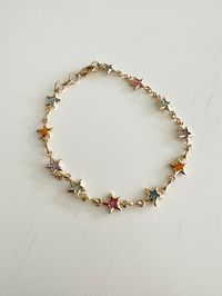 18k Gold Filled Multicolored Gold Star Chain Bracelet, Dainty Bracelet - Etsy