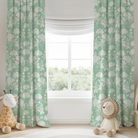 Mint Green Peony Floral Pattern  Blackout Curtains