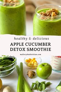 This healthy Apple Cucumber Detox Smoothie is so delicious, refreshing, and loaded with good-for-you nutrition! 🙌🏻 It’s perfect when you want to get in a lot of nutrients to get your feeling your best! It’s great for immune health & skin health. And unlike a lot of green smoothies that can be bitter, this cucumber smoothie tastes sweet with the fruit. Click to make this easy green smoothie recipe. Follow for nutritious recipes from a dietitian including easy smoothies & breakfast smoothies!