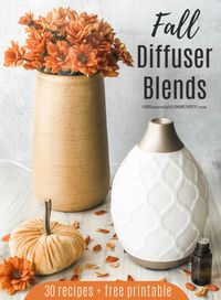 Wow! These are the best fall essential oil diffuser blends! I love the scents and there are more than 30 autumn diffuser recipes plus a free printable! all my favorites- pumpkin pie, chai, pumpkin spice, apple, cinnamon roll {essential oil recipes, doTERRA, Young Living}