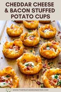 Create the perfect appetizer using frozen tater tots! Use the tots to create cups using a muffin tin, then load them up with cheese, bacon, sour cream, and green onion for loaded potato bites!