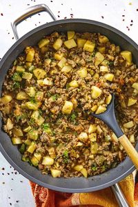 This easy Mexican picadillo recipe is made with ground beef, potatoes and plenty of seasonings, great over rice or served with tortillas for a full meal. Big on flavor!