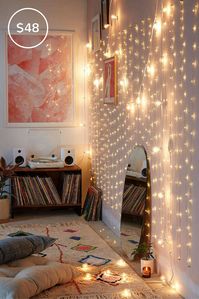 Extra Long Copper Firefly String Lights --> click the link to buy! Tiny firefly lights strung along a seriously long (98 feet!) delicate copper wire - perfect for adding bright touch to any space, indoors or out. We love 'em for dorm decor, too! The LED bulbs are strung on a bendable wire with a water-resistant electrical adapter that is safe to use indoors or in a covered outdoor area. #lighting #hygge #forintroverts #bedroomideas #light #lightingdesign #bedroom #bedroomdecor #affiliate