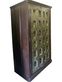 Huge Wardrobe Armoire, Rustic Wine Chest, Antique Green Old Door Cabinet