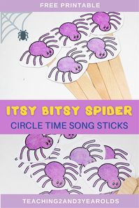 Download this free Itsy Bitsy Spider printable activity and create props for music and movement or circle time! #toddler #preschool #printable #circletime #musicandmovement #classroom #teachers #spider #2yearolds #3yearolds #teaching2and3yearolds