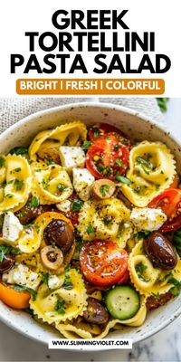 Craving a fresh, flavorful pasta salad? This Greek tortellini pasta salad is light, tangy, and perfect for a quick lunch. Save this pin for your next healthy, tasty meal!