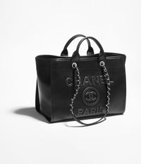 Large shopping bag, Calfskin & silver-tone metal, black — Fashion | CHANEL