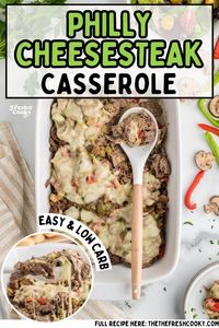 Elevate your dinner game with this easy Philly cheesesteak casserole that's both low-carb and gluten-free! With its juicy beef, sweet peppers, and melted cheese, this casserole is sure to become a family favorite. Plus, it's a great way to sneak in some extra veggies! Recipe via @thefreshcooky. #familydinnerideas #lowcarbmeal