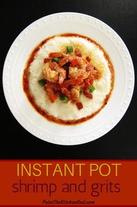 Tender shrimp and crisp bacon in a spicy and creamy tomato-based sauce combine with creamy grits to create a delicious fusion of flavors. This simple and easy Instant Pot recipe for Southern-style shrimp and grits is made with spicy tomato-based sauce in the inner pot and grits cooked using the pot-in-pot method to make a one-pot meal. #instantpot #pressurecooker #shrimp