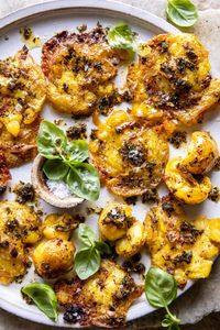 Roasted Garlic Butter Smashed Potatoes | halfbakedharvest.com