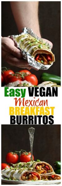 Easy Vegan Mexican Breakfast Burritos. Vegan, vegetarian Mexican breakfast burritos that are healthy, low-fat, oil-free and kid-friendly. Gluten-free.