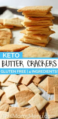 These crackers are the perfect canvas for your favorite dips, spreads and toppings. They are buttery and super flaky plus they come together in a snap with only 4 ingredients! #ketosnacks #ketorecipes #ketocrackers #lowcarbcrackers #lowcarbsnacks #lowcarbrecipes #keto #lowcarb #glutenfree #glutenfreerecipes #glutenfreecrackers #glutenfreesnacks