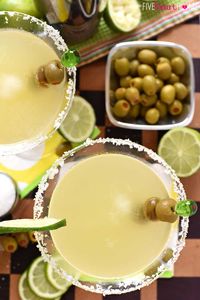 Mexican Martini ~ like a margarita on the rocks with a splash of olive juice, this Mexican Martini recipe is a copycat of the famous cocktail from Trudy's in Austin! | FiveHeartHome.com