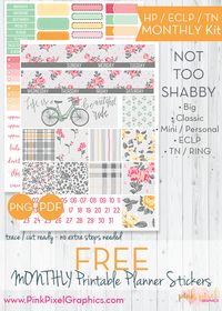 FREE Not Too Shabby Monthly Planner sticker printable kit: Download your free planner print and cut. Lots of sizes to fit just about any planner. See more at www.pinkpixelgraphics.com