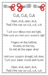 A helpful song/chant to remind young learners the way to properly use scissors.