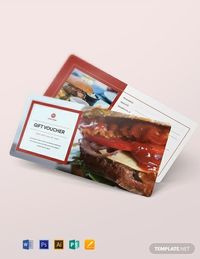 Instantly Download Free Fast Food Gift Voucher Template, Sample & Example in Microsoft Word (DOC), Adobe Photoshop (PSD), Apple Pages, Microsoft Publisher, Adobe Illustrator (AI) Format. Available in 8.5x4 inches + Bleed. Quickly Customize. Easily Editable & Printable.