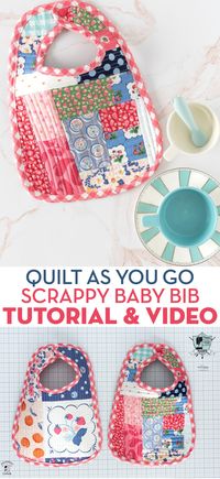 Use fabric scraps to create this fun and colorful quilted baby bib.