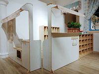 This is a role-playing corner furniture for kindergarten kids age from 2-6 years old, it's made of birch plywood, which is firm and durable.