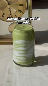 Recipe:  1/2 Cup Milk 1 Banana 1 Tsp Matcha Powder 1 Scoop Protein Powder 1-2 Tsp Honey Ice Cubes  Blend Until Smooth #smoothie #healthysmoothierecipes #matcha #bananasmoothie