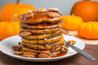 Pumpkin Pie Pancakes (with Caramel Sauce)