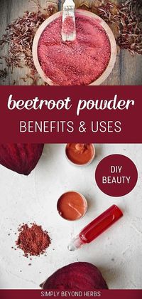 Explore the Benefits & Uses of Beetroot Powder, a crucial component of DIY beauty & homemade beauty products. Understand how beetroot powder can improve skin radiance and health, both when consumed and used topically. This guide offers insights into creating your own natural beauty products with beetroot. Find more DIY natural makeup recipes and homemade makeup at simplybeyondherbs.com.