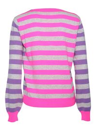 Wool and cashmere sweater, V-neck, color block striped inlay, ribbed edges, wide sleevesComposition: 90% Wool 10% Cashmere | Kangra Women's V-neck Sweater in Fuchsia | FW23/24