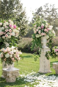 Blush Pink and White Floral Pedestal Decor Elegant Garden Wedding Ceremony | romantic wedding ideas, wedding aisle decorations outdoor, diy wedding arch, wedding aisle decorations, wedding arch ideas diy, wedding backdrop design, floral wedding inspo, spring wedding ceremony inspiration, bespoke wedding ideas, floral wedding design, rustic wedding decorations, wedding decorating ideas | #wedding #weddingideas #floral#weddingceremony #weddingflorals #temeculawedding #floralinspiration