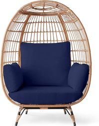 Amazon.com : Best Choice Products Wicker Egg Chair, Oversized Indoor Outdoor Lounger for Patio, Backyard, Living Room w/ 4 Cushions, Steel Frame, 440lb Capacity - Navy : Patio, Lawn & Garden