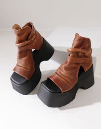 Features:   Item Type:Platform Sandals   Gender: Female   Main Material: Cowhide   Heel Type: Platform   Upper/sole Material: Cow Leather   Heel Height: Mid(3.5 cm)   Closure Type: Lace-up   Color: Black, Coffee   Season: Summer   Size:34-40