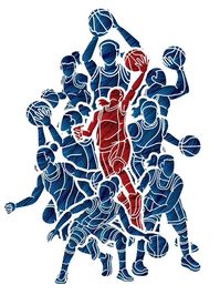 Silhouette Group of Basketball Female Players Action, Action, #Players, #Female, #Ad