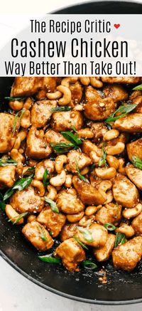 This homemade Cashew Chicken is way better than takeout!  Tender chicken is stir-fried and tossed with a luscious garlic sauce and cashews.