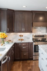 32+ Contrasted Dark Cabinets With White Backsplash Ideas