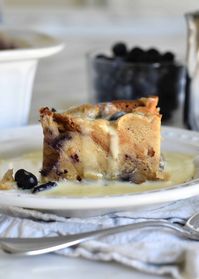 The Best Blueberry Bread Pudding with Creme Anglaise