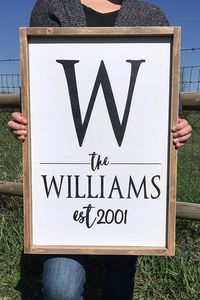 Custom Family Name Est. 16 x 24 Sign FRAMED Hand