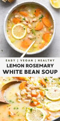 Easy White Bean Soup is the BEST with soothing lemon, herbs and veggies that's full of amazing flavor and ready in under 30 minutes! Vegan and GF recipe.