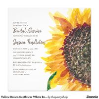 Yellow Brown Sunflower White Boho Bridal Shower Invitation #sunflower #bridalshowerinvitation #watercolorfloral #flowers #summer #fall #autumn #white #zazzlemade