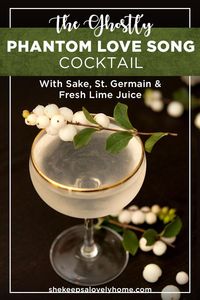 This eerily romantic Phantom Love Song sake cocktail is essentially a French Gimlet that's smoother, more delicate and perfect for an elegant Halloween party!  #cocktails, #halloween, #sake