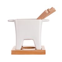 Wheel&Barrow Homewares > Cheese Accessories > FONDUE SET Porcelain White on Acacia Base