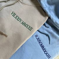 "Customize Your Memories Embroidered Roman Numeral Hoodie Personalized Date Initial Hoodie and More 🔎 Are you looking for a unique and personalized way to commemorate a special date or anniversary?  🔎 How can we assist you in ordering a custom embroidered Roman numeral hoodie, personalized date and initial hoodie, or an embroidered date crewneck? 🔎 How can we help you create a meaningful and customized garment that captures the essence of your special occasion? ☑ We also offer anniversary date sweaters and tees to suit your style. 👉🏻CUSTOM ANNIVERSARY GIFT FOR COUPLE AND BEST FRIEND [COLOR AVAILABLE] ✅ Gildan ® : Sand, Black, White, Sport Gray, Dark Chocolate, Forest Green, Light Pink, Light Blue, Maroon, Navy, Charcoal, Dark Heather, Royal, Orange, Military Green, Indigo Blue. STORE