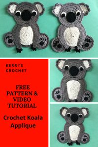 The free crochet pattern and video tutorial for this koala applique is available at Kerri's Crochet.