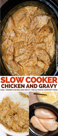 low Cooker Chicken Breasts and Gravy is the ultimate comfort food, an easy crockpot recipe for tender chicken and yummy gravy. #crockpot #slowcooker #chicken #gravy #slowcookerchicken #crockpotchicken #dinner #dinnerthendessert