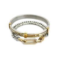 Stainless steel chain Zirconia and 18k gold plated stack 7" Length 7mm wide Stainless steel 18K gold plated bangle 2.8" x 1.77" - Suitable for wrist circumference up to 6.5”