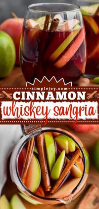 This alcoholic drink is sure to be a hit! 4 ingredients are all you need for this easy cocktail recipe. With an amazing combination of flavors, this Cinnamon Whiskey Sangria is the BEST. Serve this fall drink at your next holiday party!